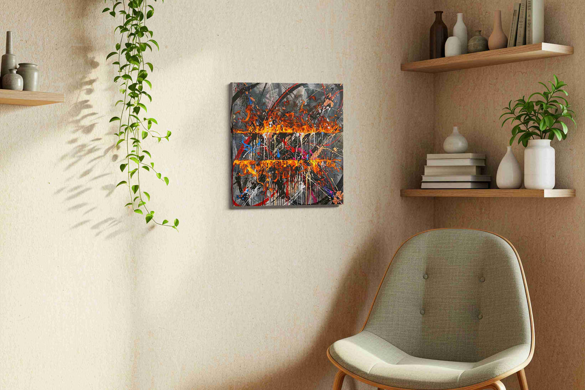 Inferno Elegance abstract canvas print, displayed in a living room
