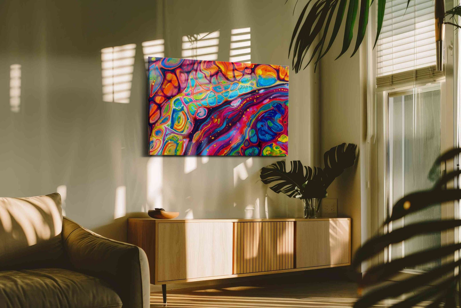 Luminous Kaleidoscope Dream abstract canvas print in a hung canvas mockup