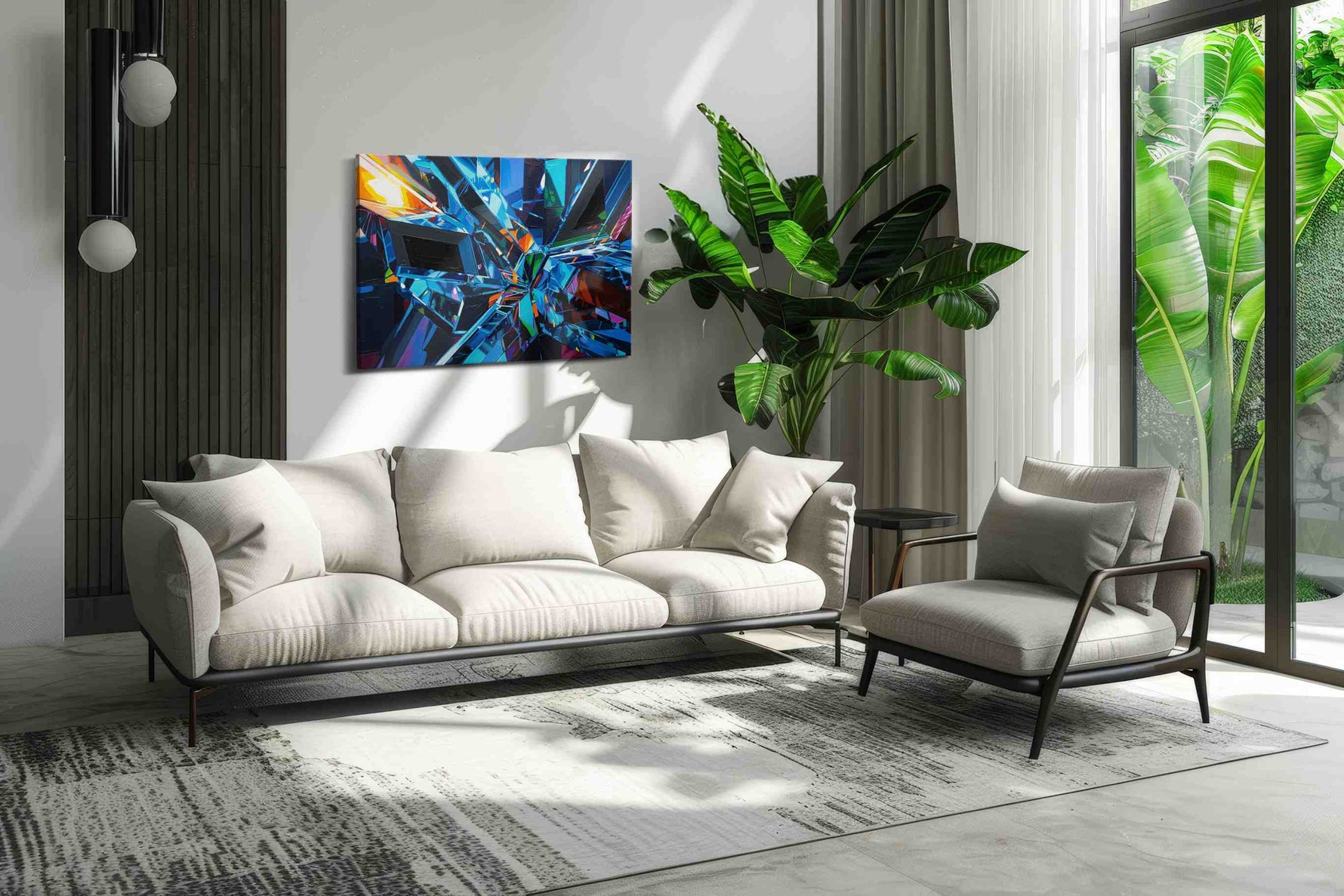 Prismatic Reverberation abstract canvas print in a modern interior mockup