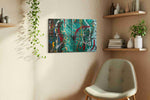 Turquoise Chaos abstract canvas print in a living room scene