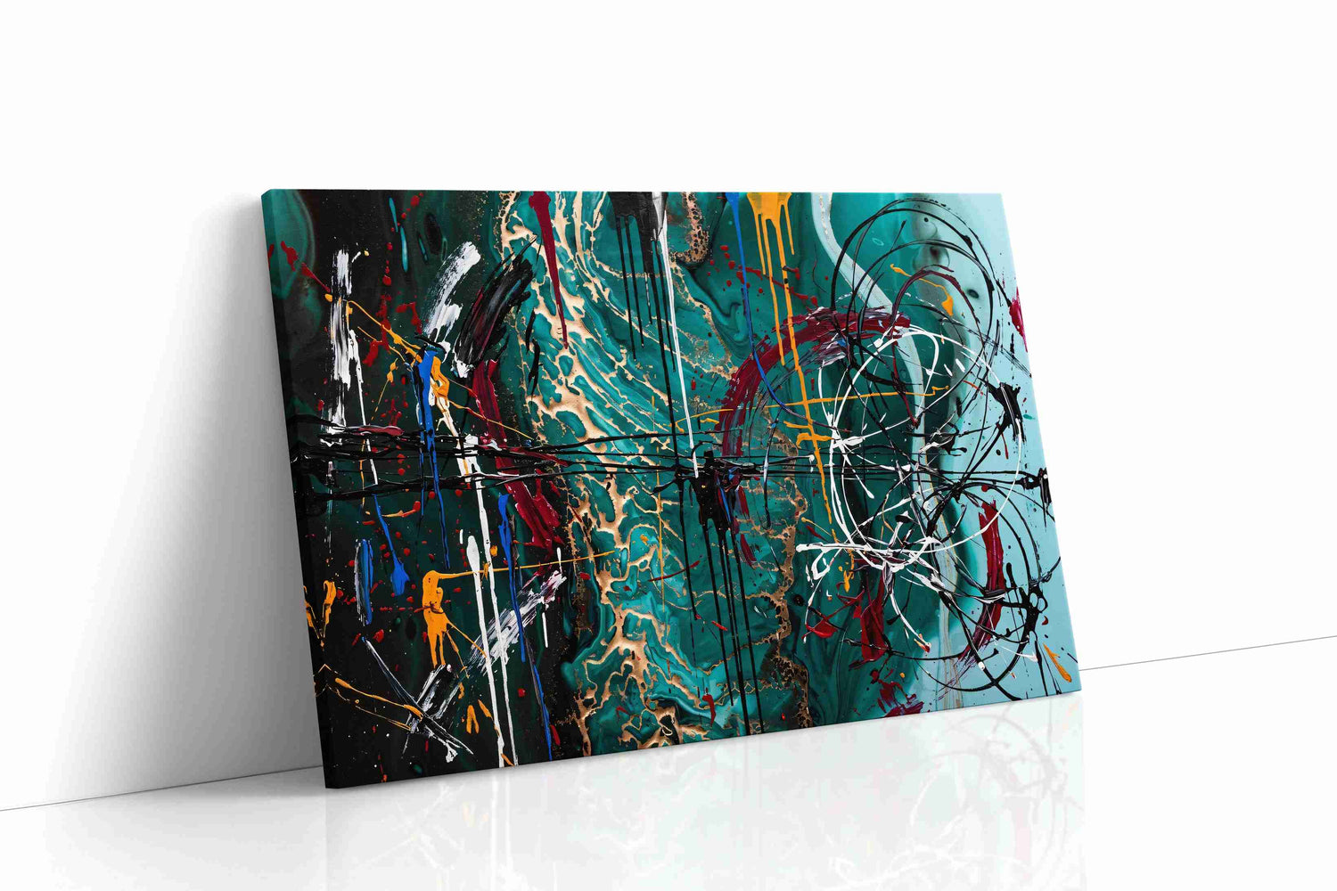 Turquoise Chaos abstract canvas print, gallery-wrapped, ready to hang