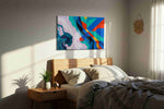 Vibrant Harmonies abstract canvas print, displayed in a bedroom