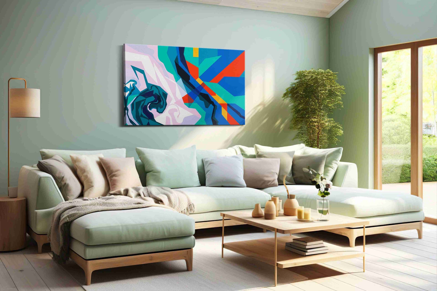 Vibrant Harmonies abstract canvas print, hanging on wall