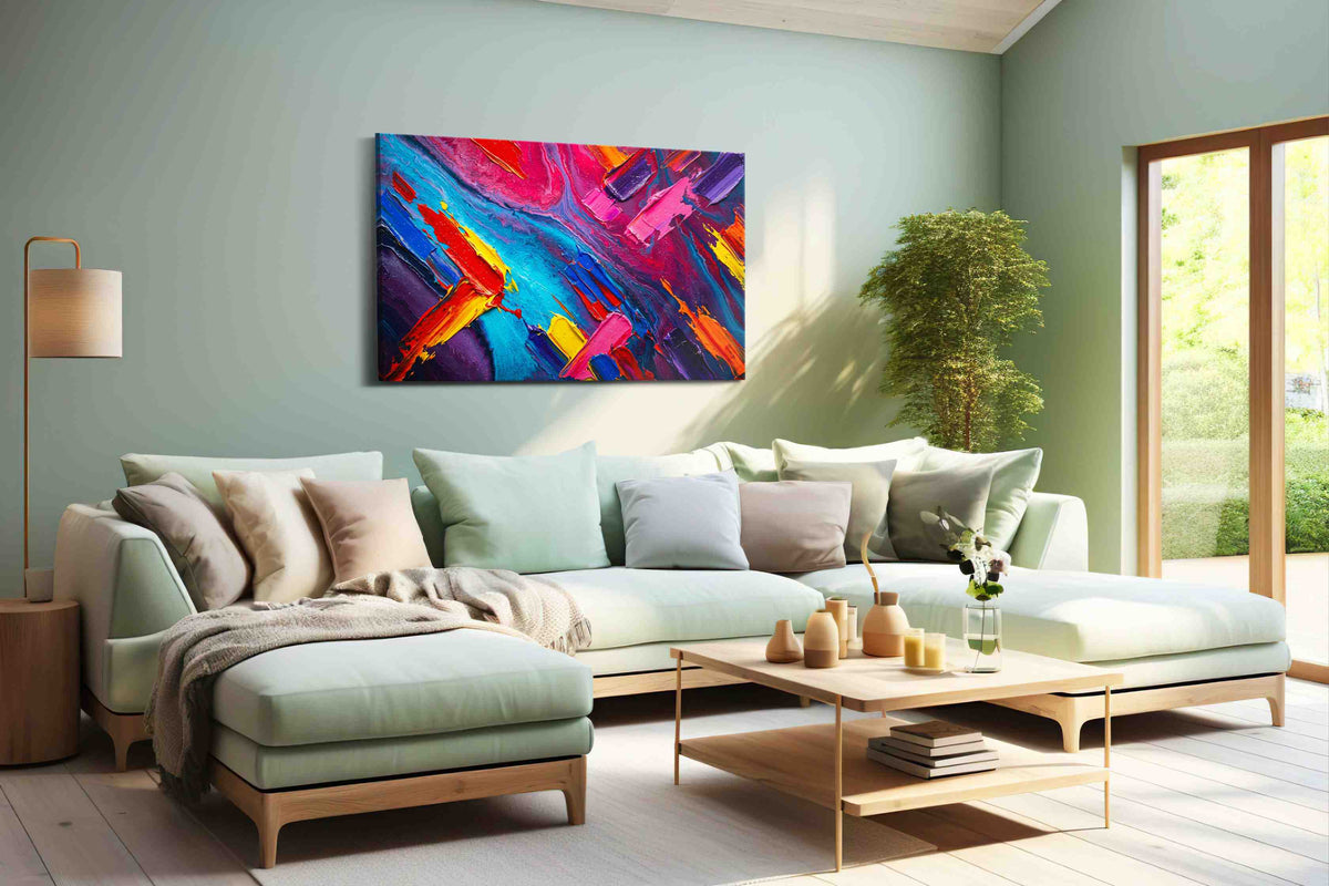 Vibrant Symphony of Colors abstract canvas print, hanging on wall