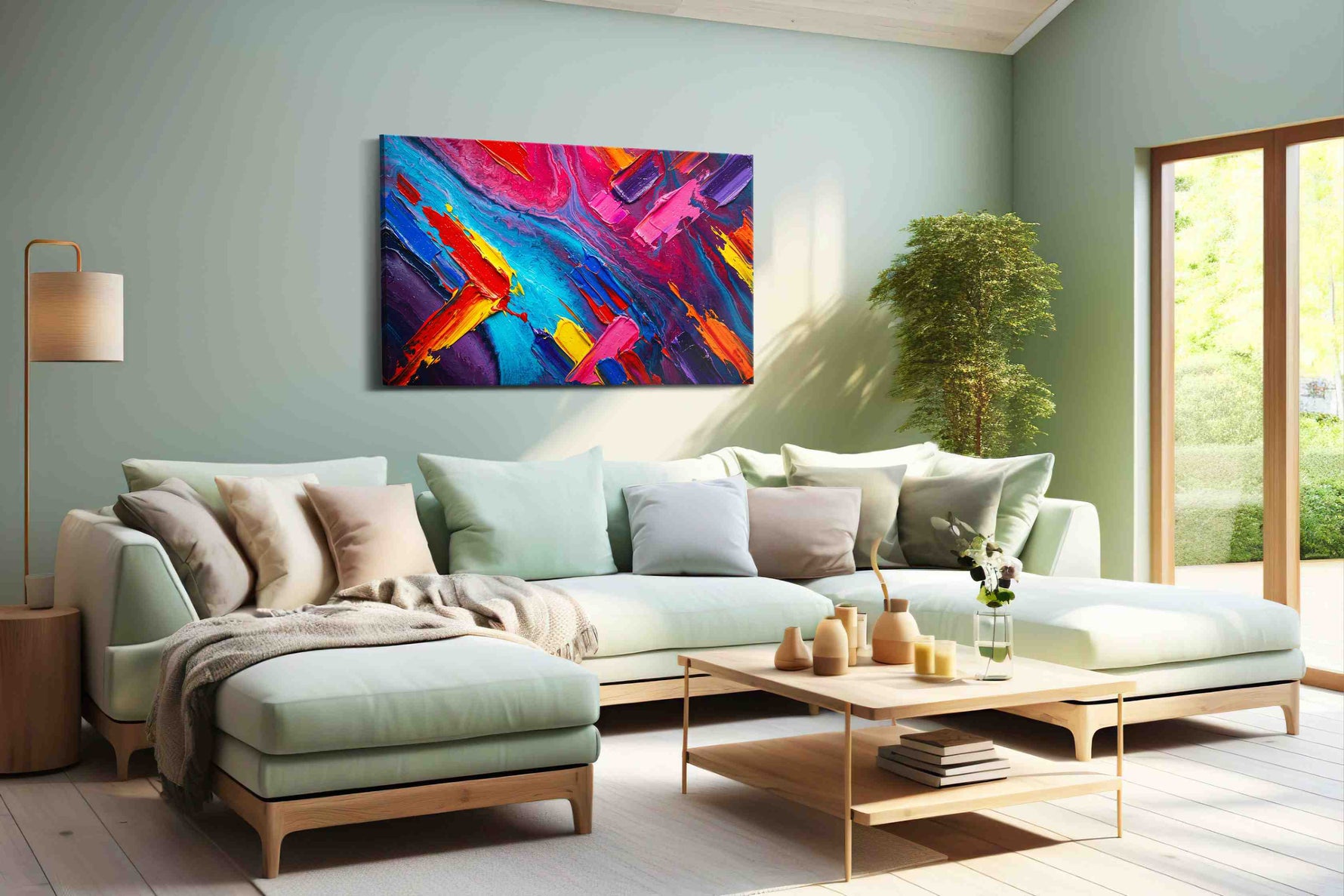 Vibrant Symphony of Colors abstract canvas print, hanging on wall