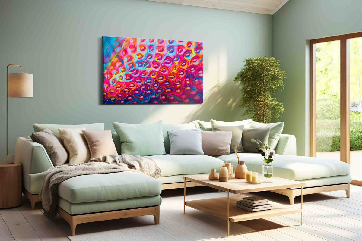 Vibrant Whirlwind Symphony abstract canvas print, hanging on wall