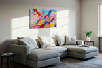 Vibrant Whispers abstract canvas print, displayed in a living room