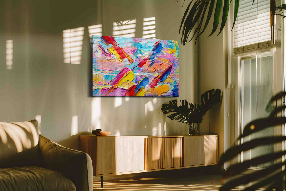 Vibrant Whispers abstract canvas print, on wall, lifestyle preview