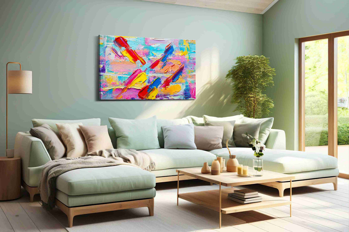 Vibrant Whispers abstract canvas print, hanging on wall