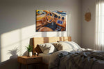 Golden Drive Symphony automobile canvas print, displayed in a bedroom