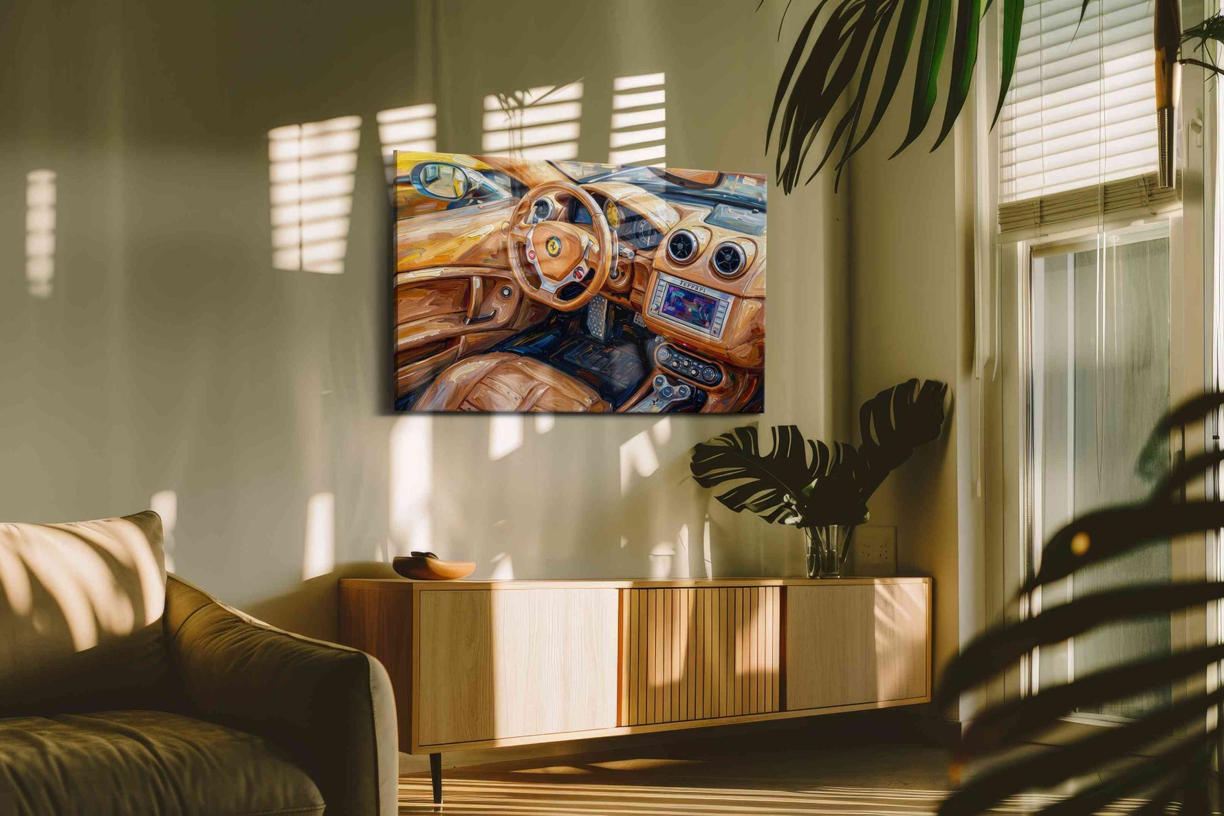 Golden Drive Symphony automobile canvas print, on wall, lifestyle preview