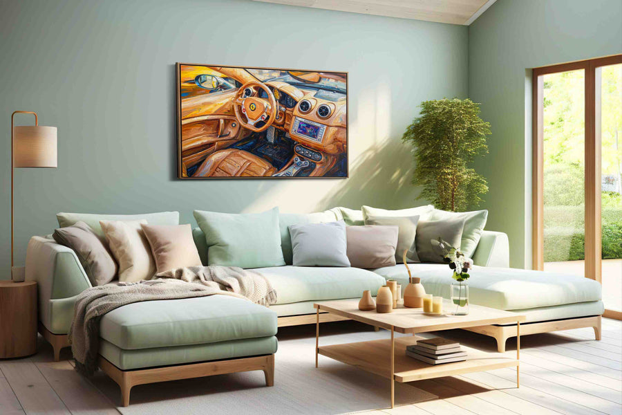 Golden Drive Symphony automobile canvas print, hanging on wall