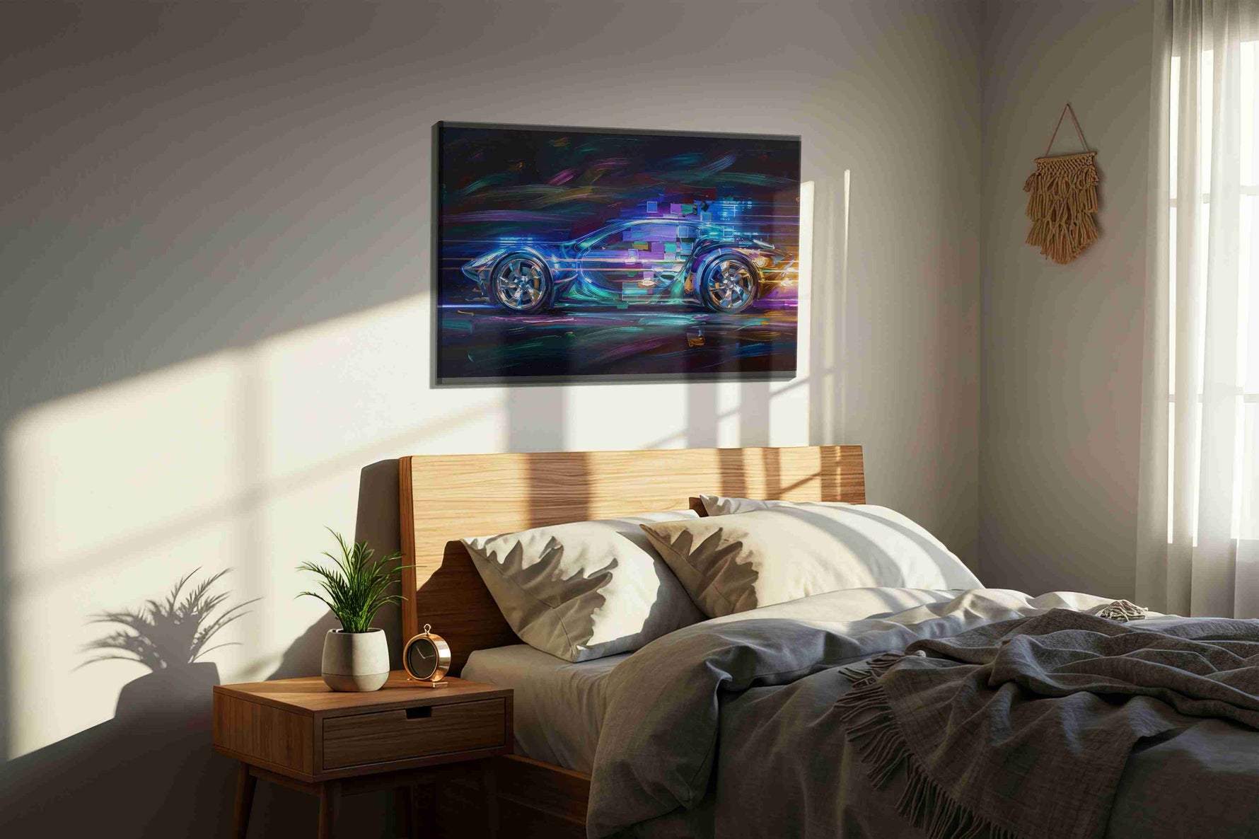 Velocity of Light automobile canvas print, displayed in a bedroom