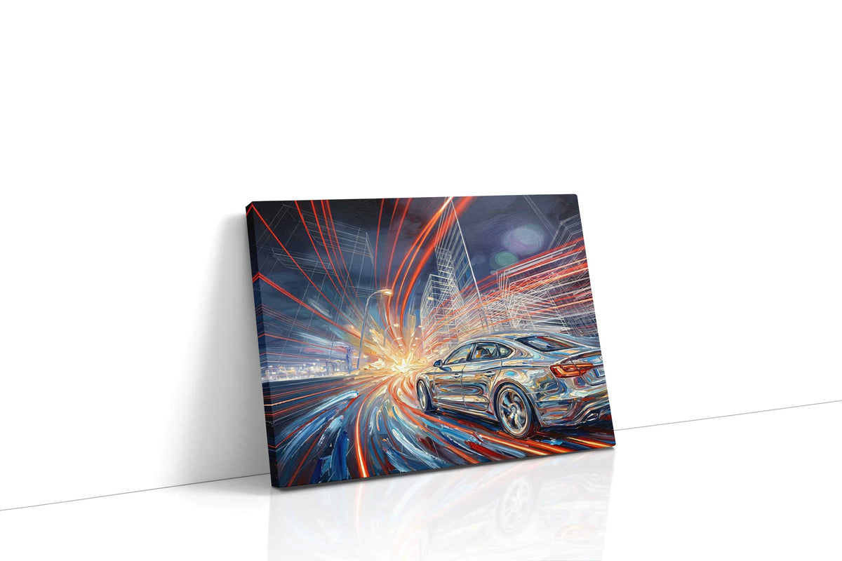 Velocity of Neon Dreams automobile canvas print gallery-wrapped landscape canvas studio shot