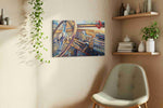 Vintage Drive Symphony automobile canvas print, displayed in a living room