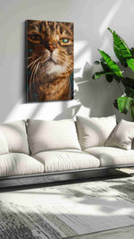 Enigmatic Feline Gaze cats canvas print in a modern interior mockup