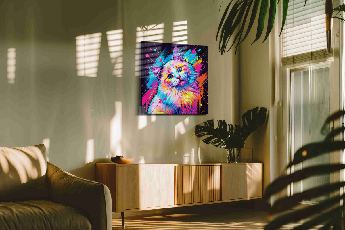 Prismatic Feline Dreamscape cats canvas print, hanging on wall