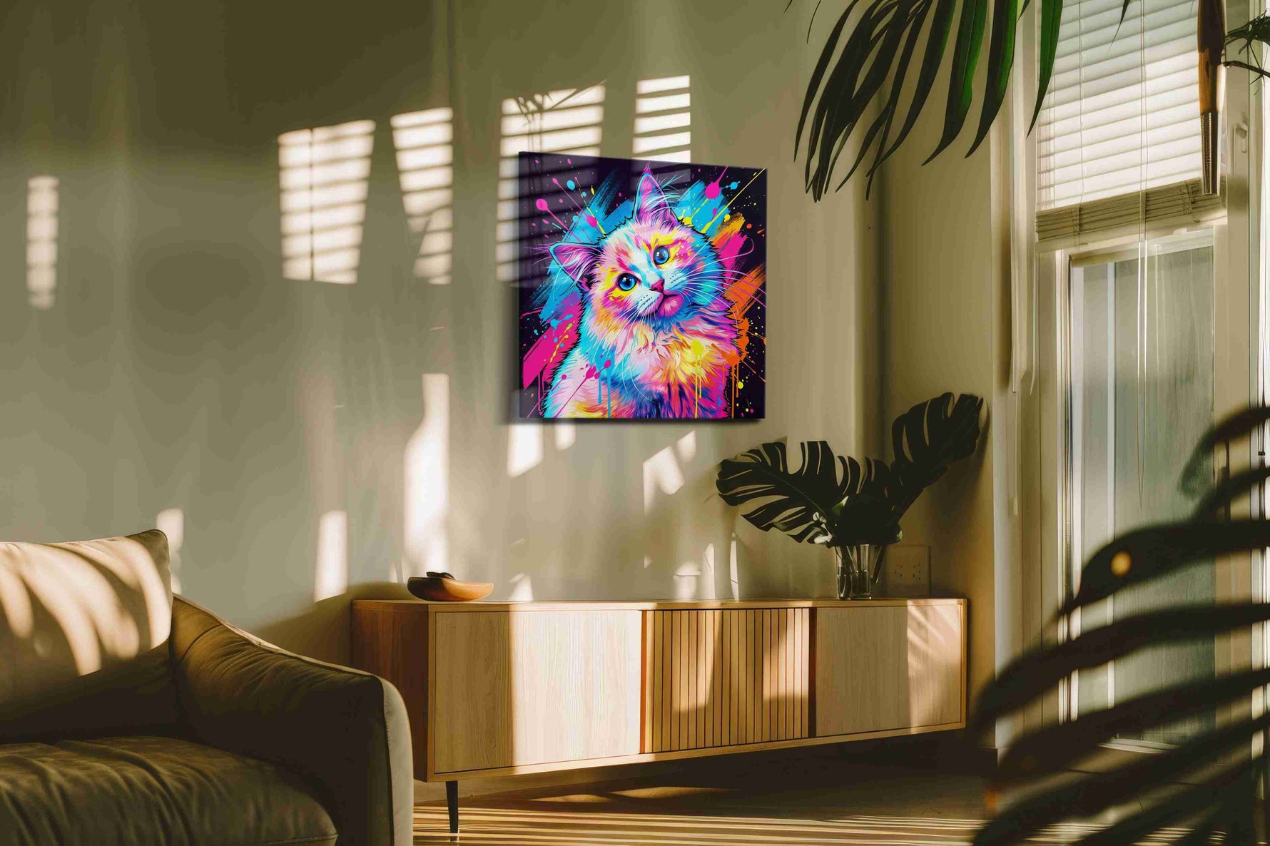 Prismatic Feline Dreamscape cats canvas print, hanging on wall