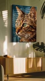 Whiskers in Amber Light cats canvas print, on wall, lifestyle preview