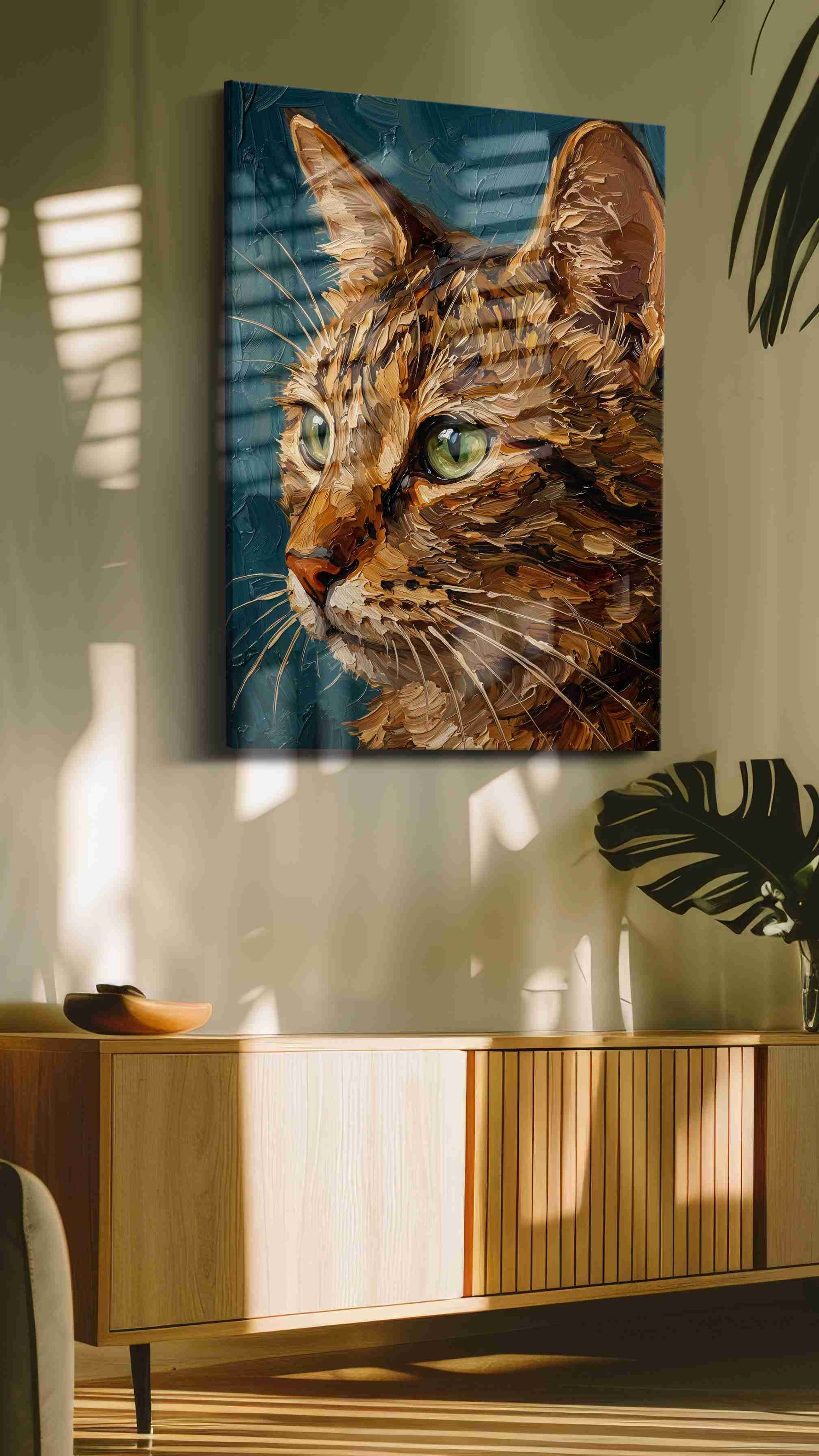 Whiskers in Amber Light cats canvas print, on wall, lifestyle preview