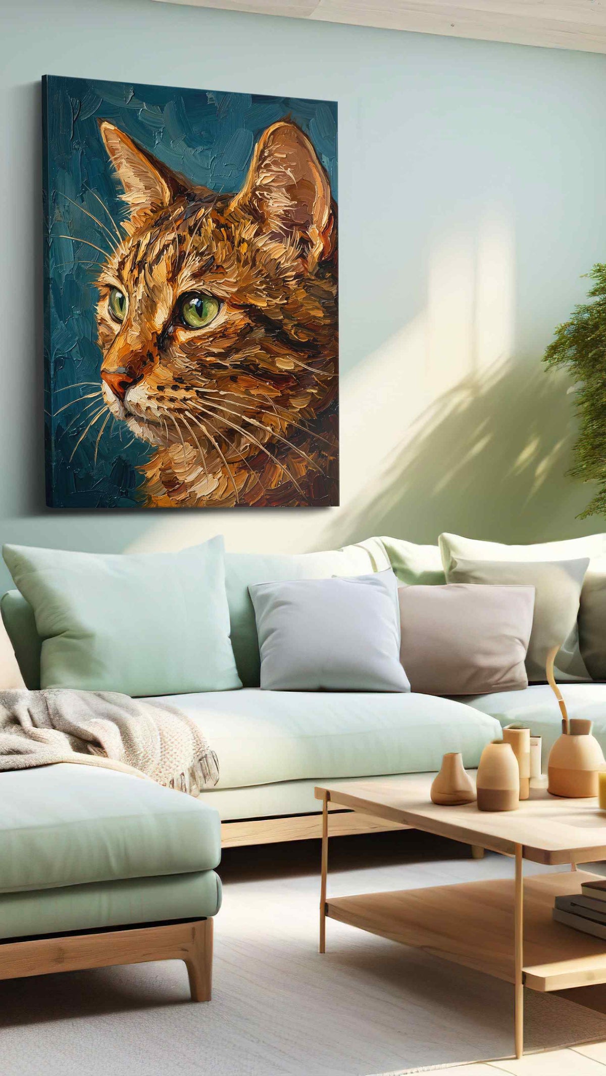 Whiskers in Amber Light cats canvas print, hanging on wall