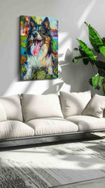 Colorful Canine Bliss dogs canvas print, on wall, lifestyle preview