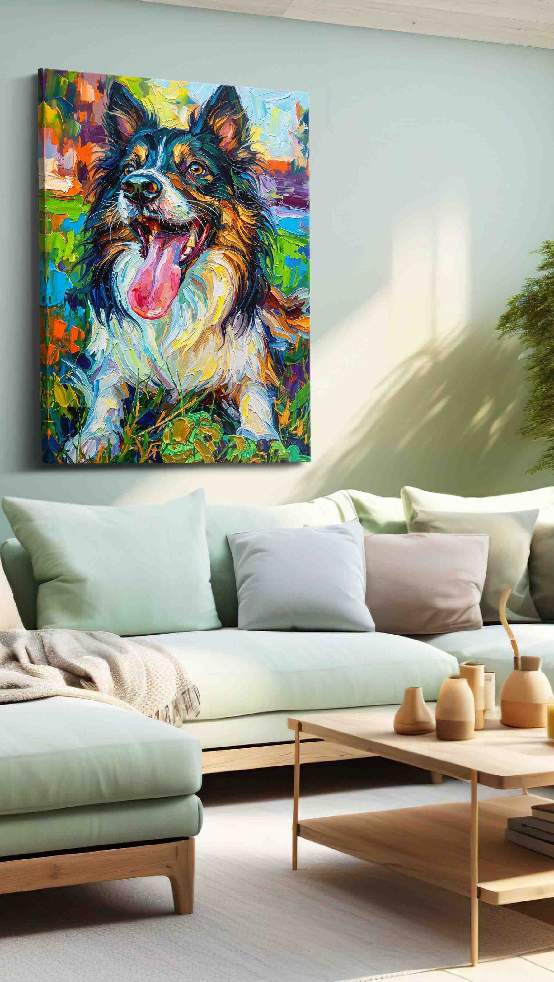 Colorful Canine Bliss dogs canvas print, hanging on wall