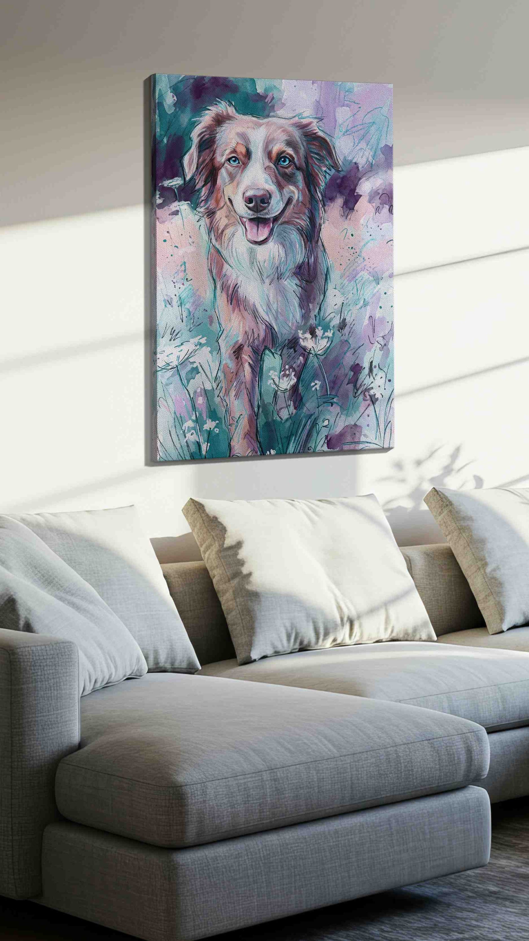 Ethereal Canine Dreamscape dogs canvas print, displayed in a living room