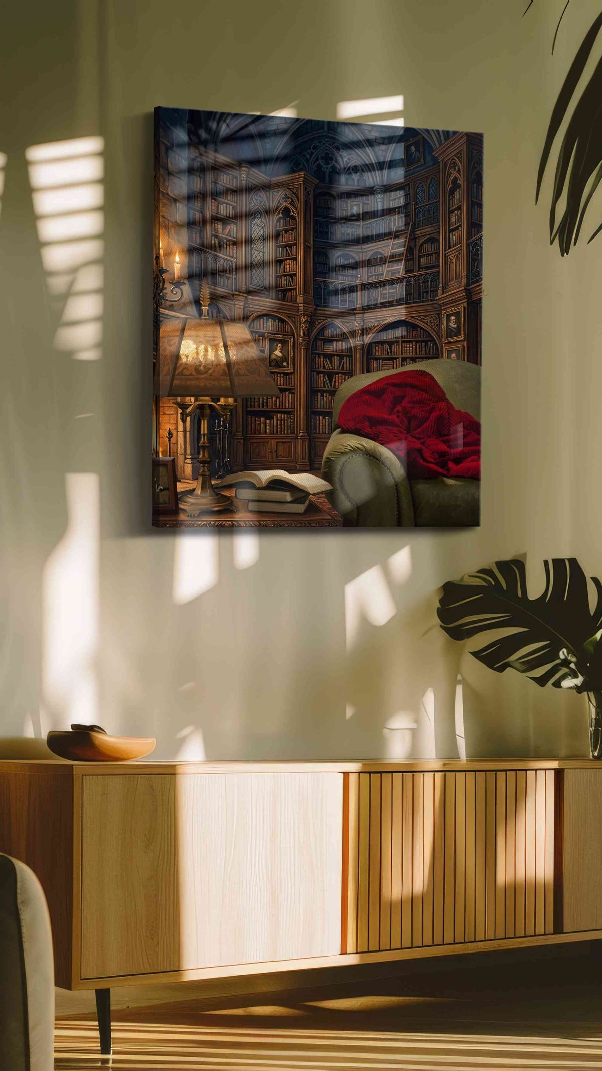 Enchanted Library Retreat darkacademia canvas print, on wall, lifestyle preview