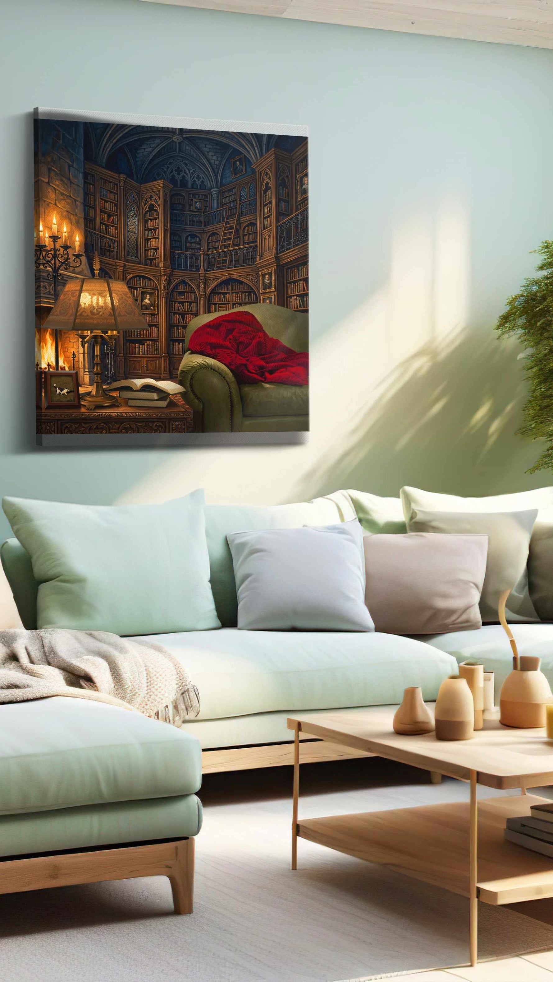 Enchanted Library Retreat darkacademia canvas print, hanging on wall