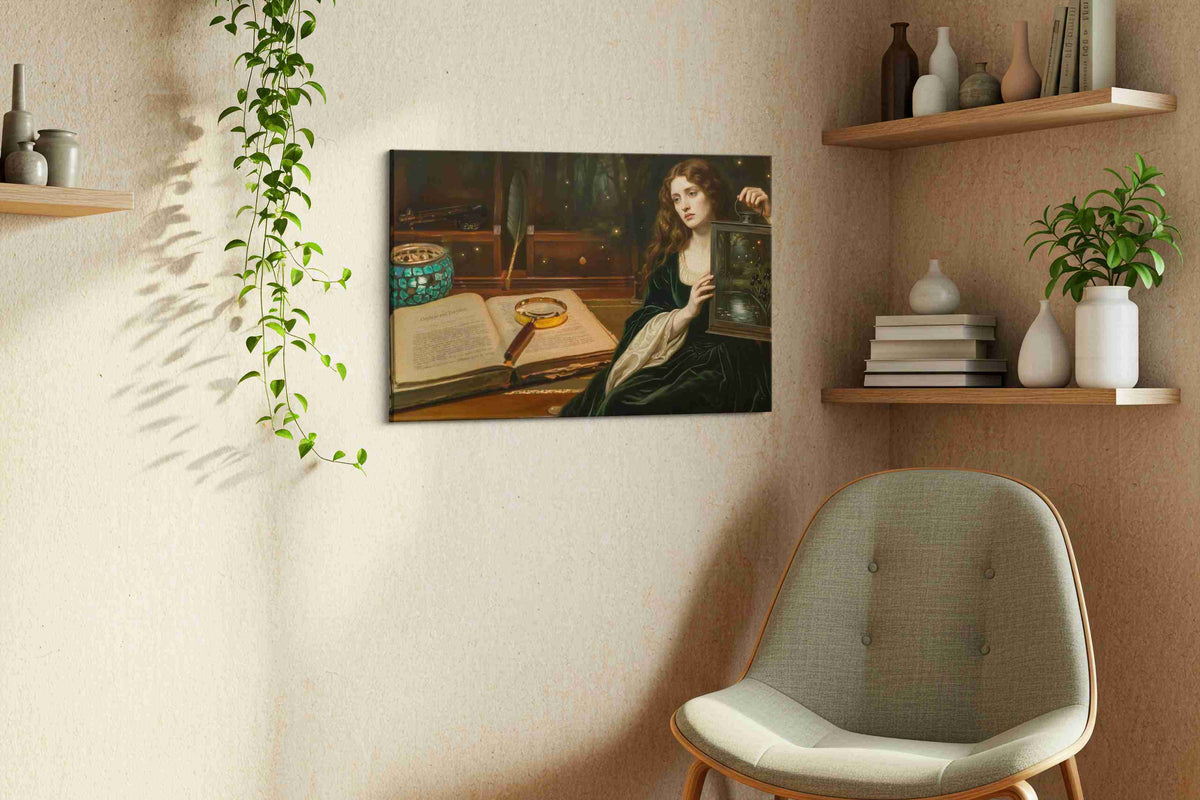 Enigma of the Midnight Forest darkacademia canvas print, hanging on wall — view 4