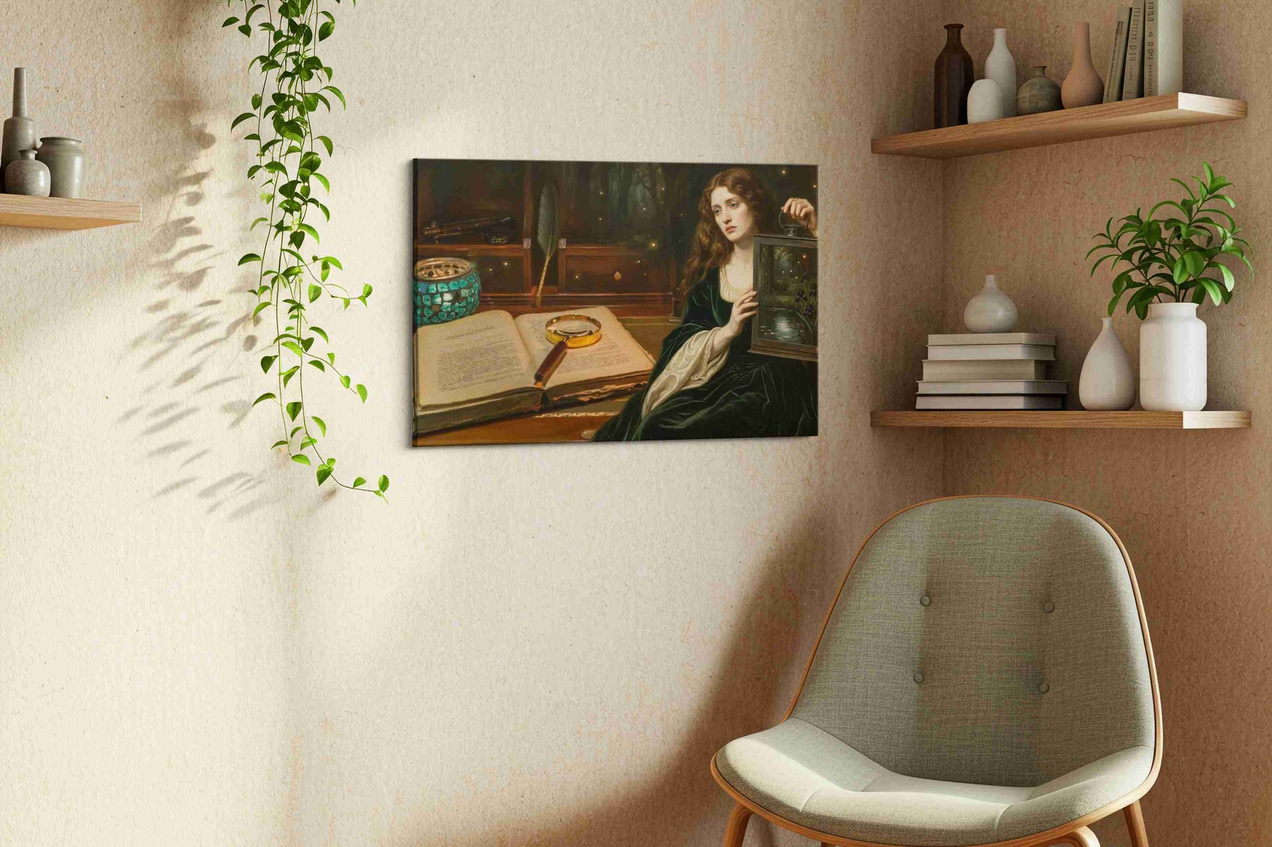 Enigma of the Midnight Forest darkacademia canvas print, hanging on wall — view 4
