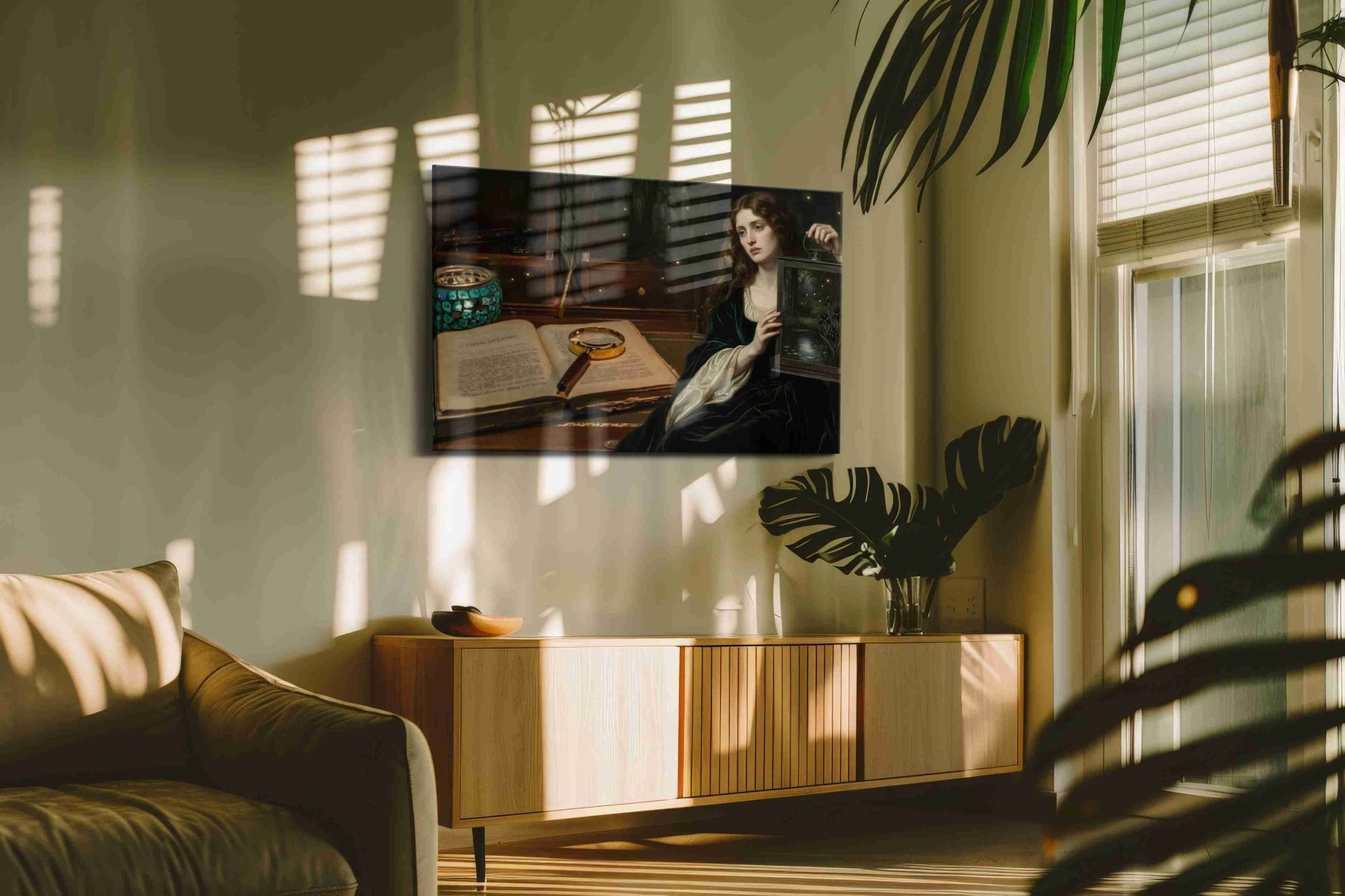 Enigma of the Midnight Forest darkacademia canvas print, hanging on wall