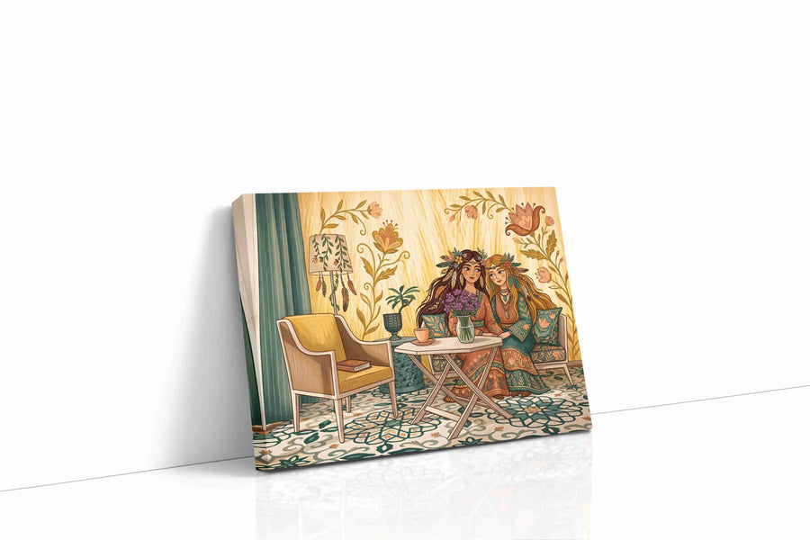 Whimsical Floral Friendship boho canvas print, gallery-wrapped, ready to hang