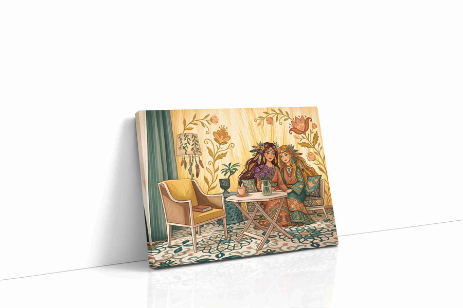 Whimsical Floral Friendship boho canvas print gallery-wrapped landscape canvas studio shot