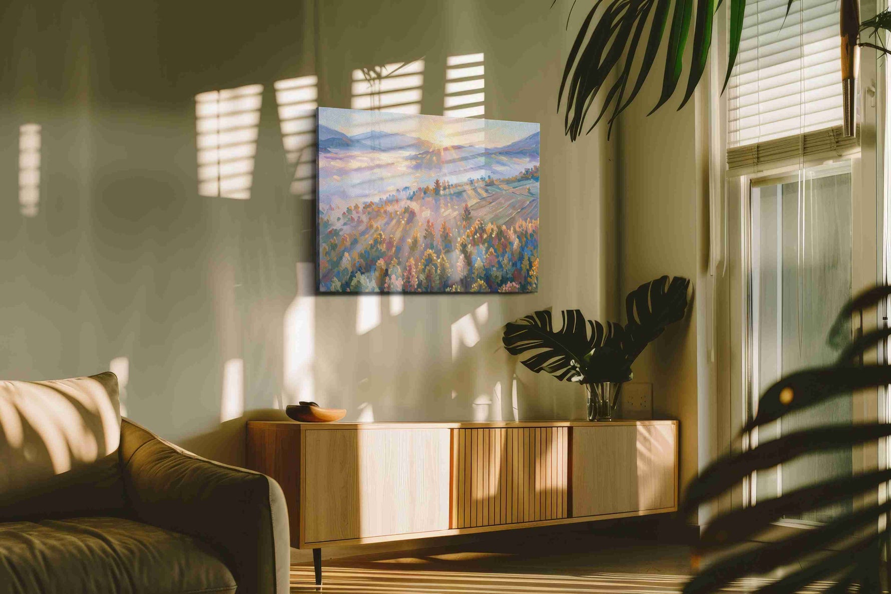 Radiant Morning Symphony nature canvas print, on wall, lifestyle preview