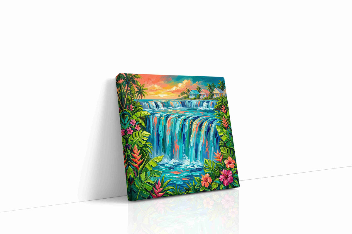 Tropical Cascade Bliss nature canvas print gallery-wrapped square canvas studio shot