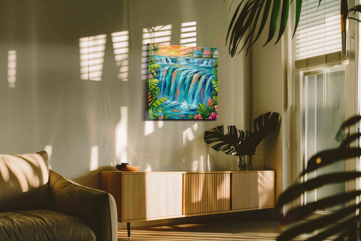 Tropical Cascade Bliss nature canvas print, on wall, lifestyle preview