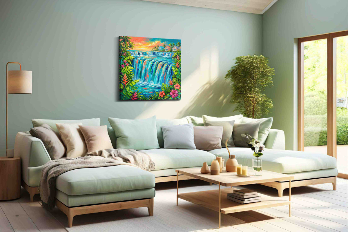 Tropical Cascade Bliss nature canvas print, hanging on wall