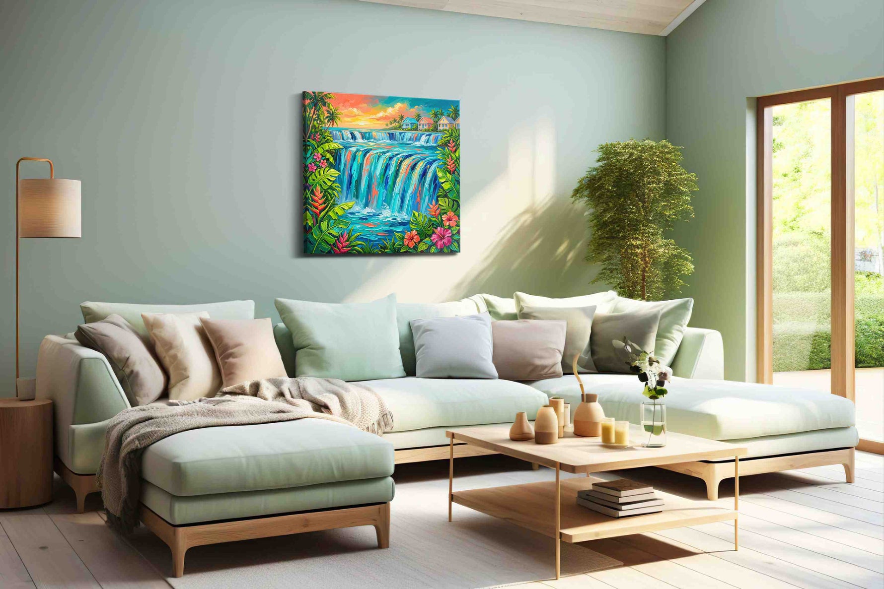 Tropical Cascade Bliss nature canvas print, hanging on wall