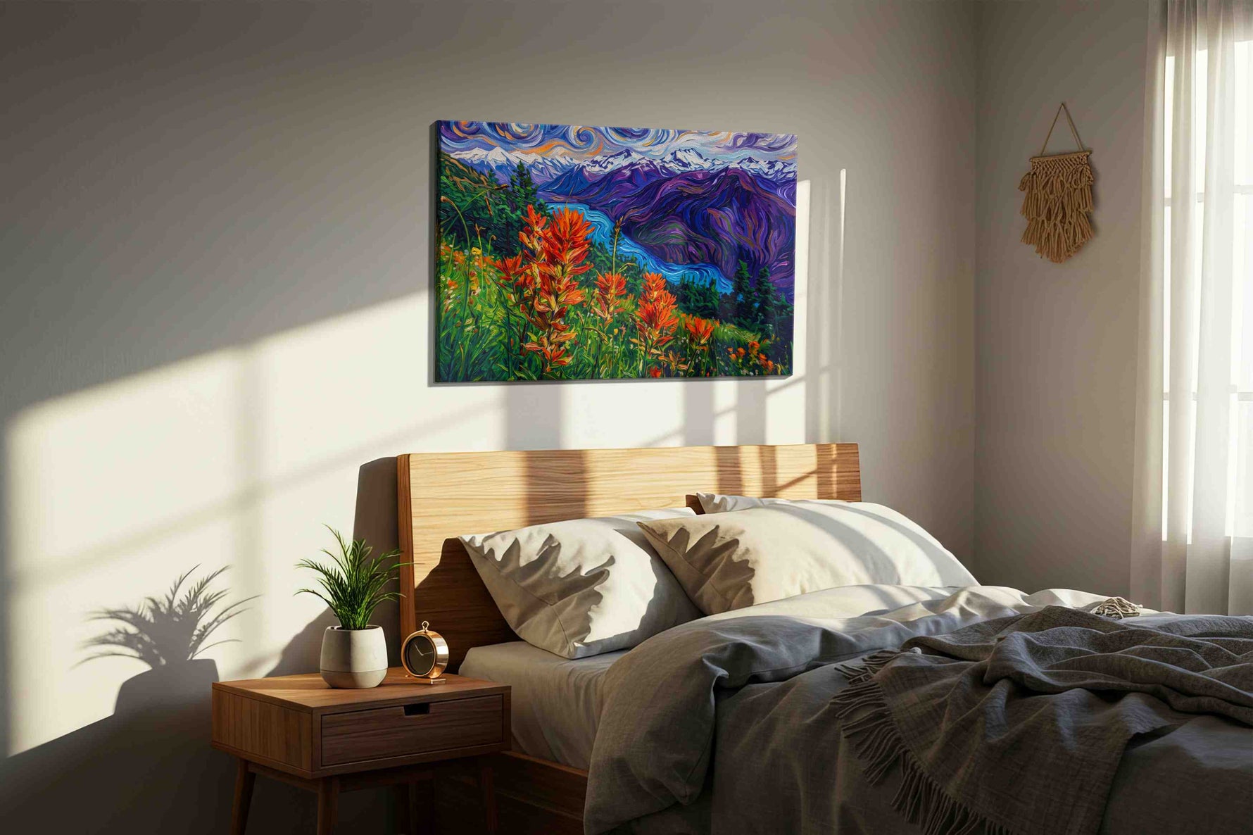 Whirlwind Peaks of Vibrance nature canvas print, displayed in a bedroom