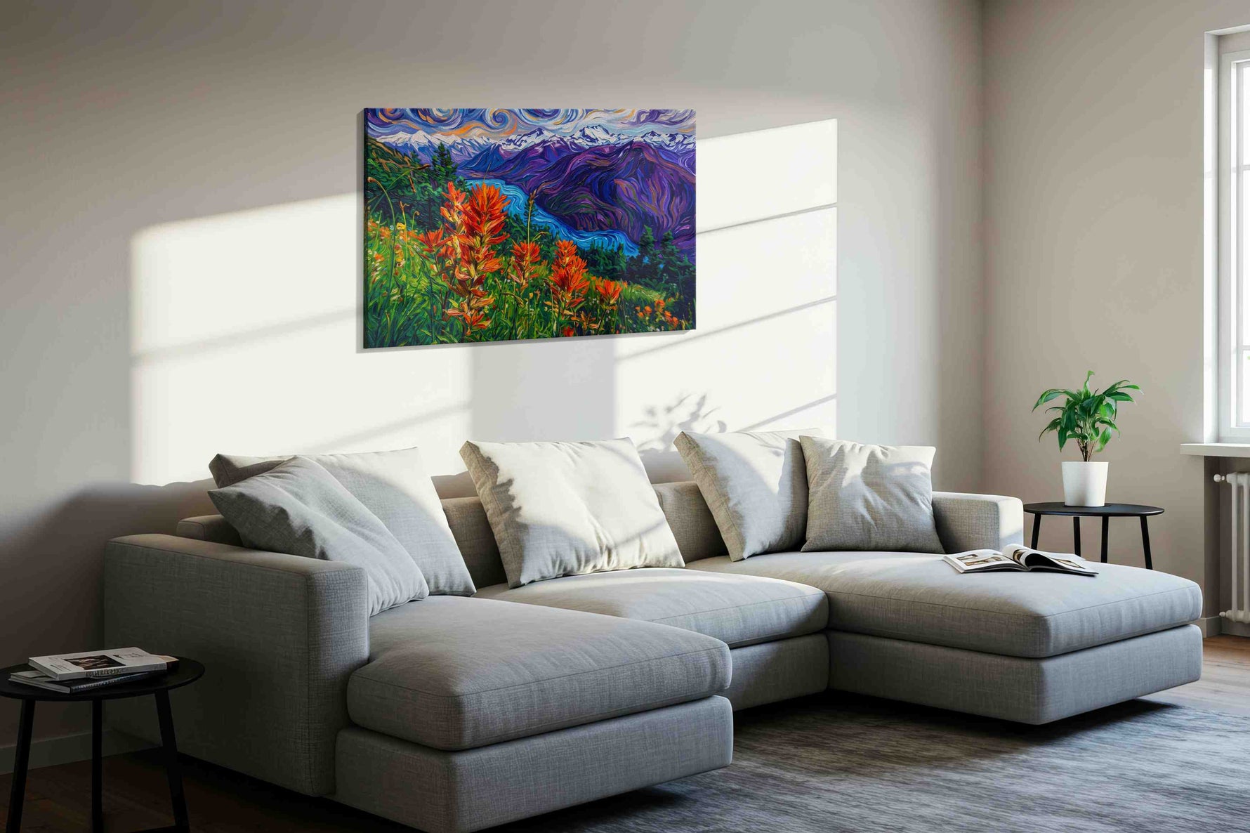 Whirlwind Peaks of Vibrance nature canvas print, displayed in a living room
