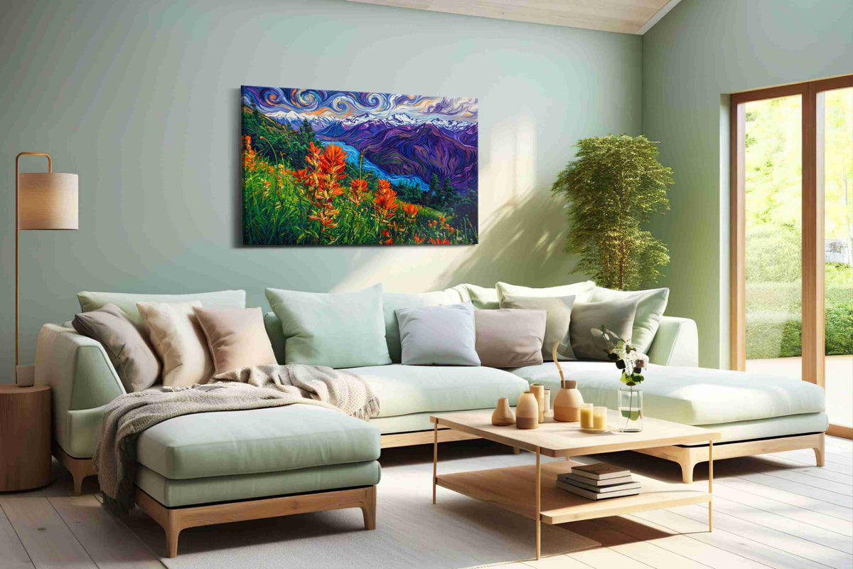 Whirlwind Peaks of Vibrance nature canvas print, hanging on wall