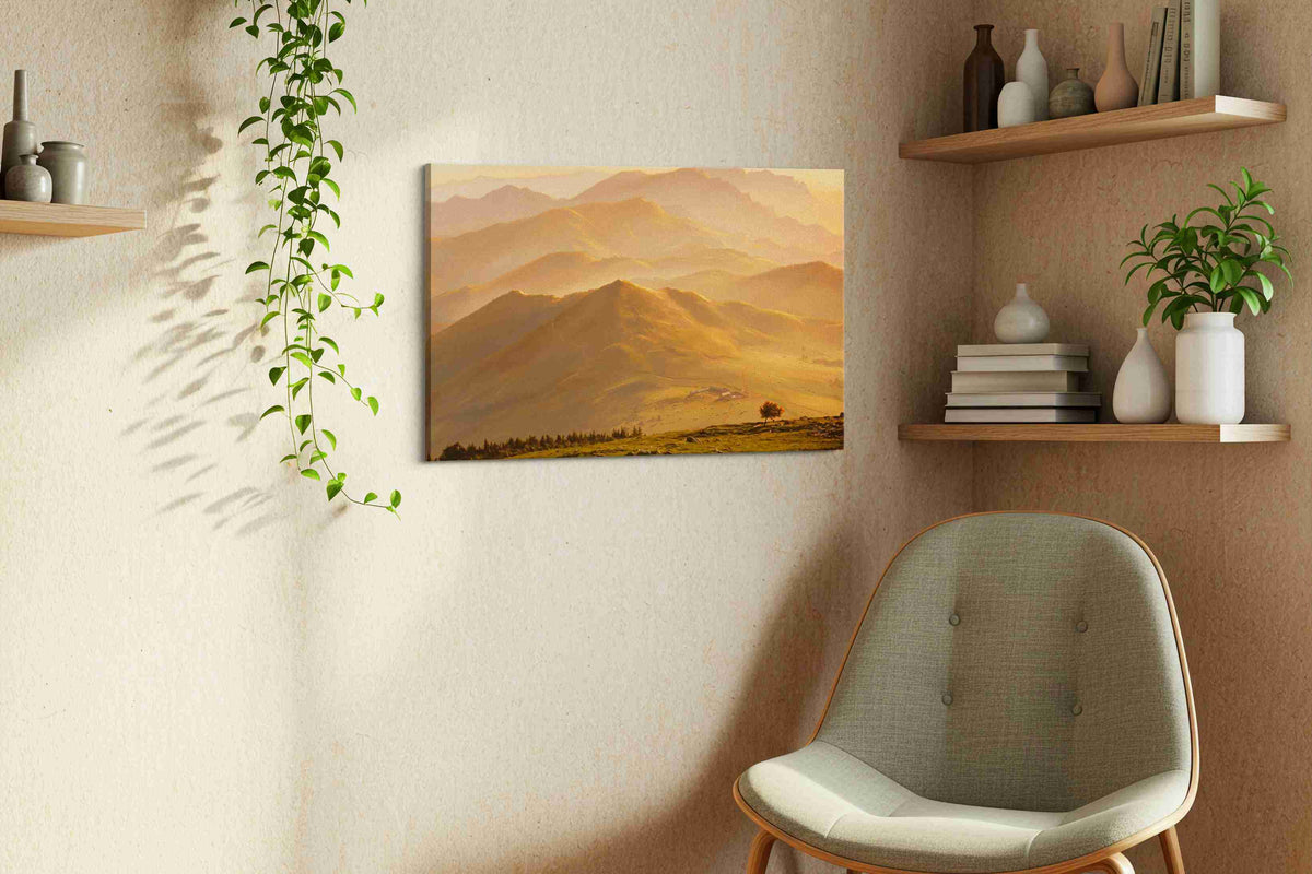 Whispers of the Golden Dawn nature canvas print, hanging on wall — view 2