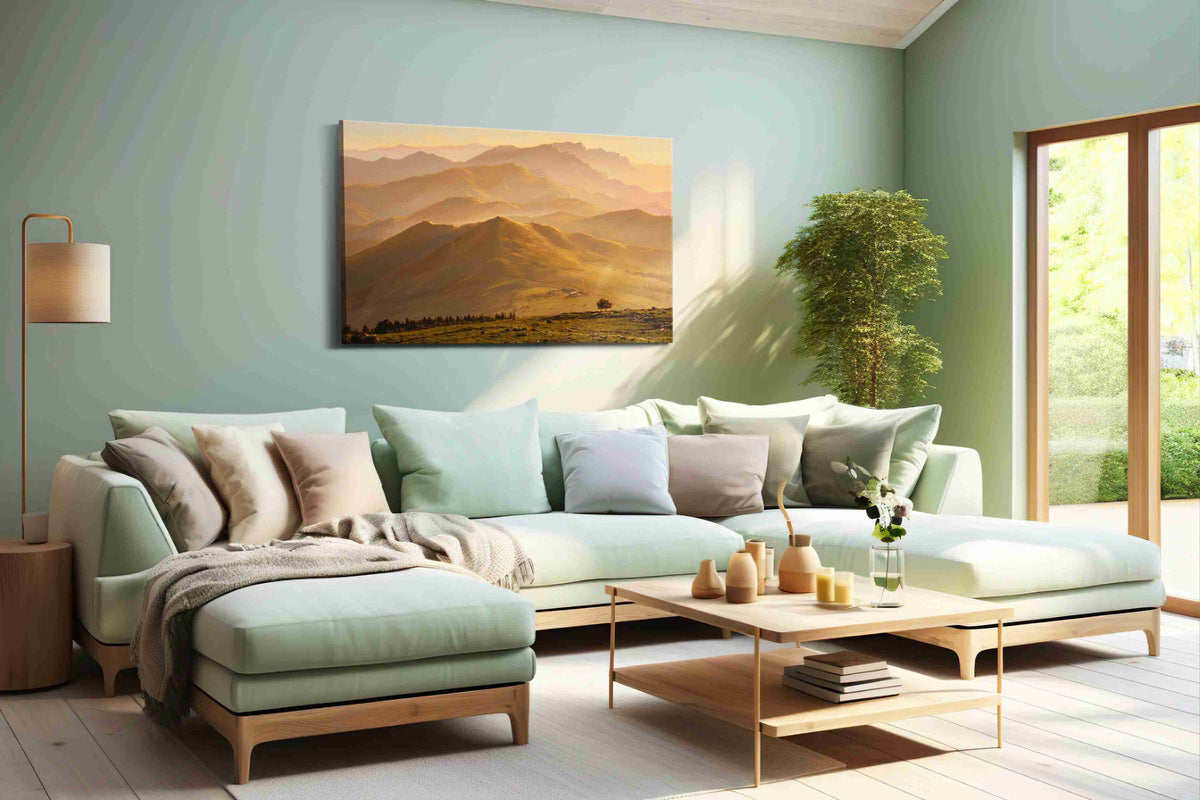 Whispers of the Golden Dawn nature canvas print shown in a wall scene