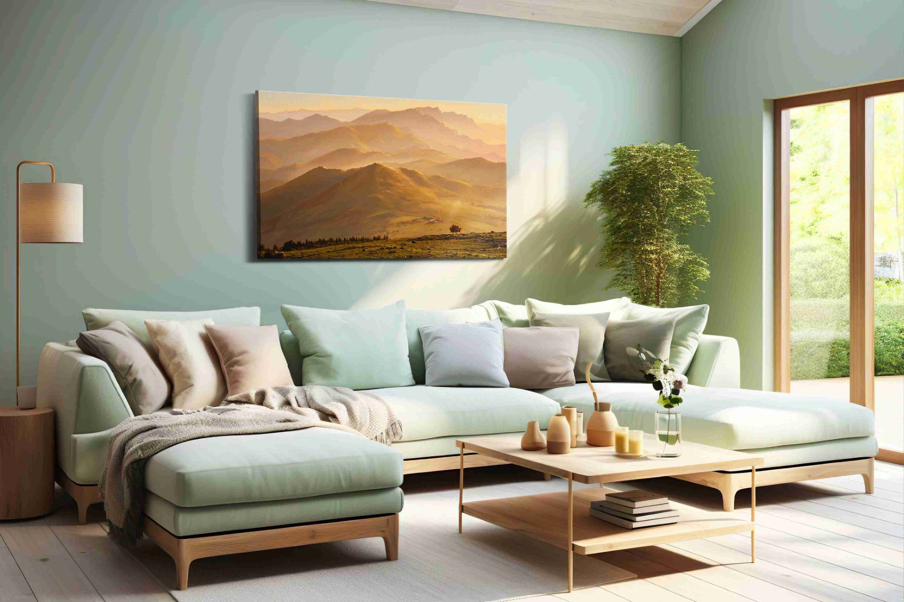 Whispers of the Golden Dawn nature canvas print shown in a wall scene