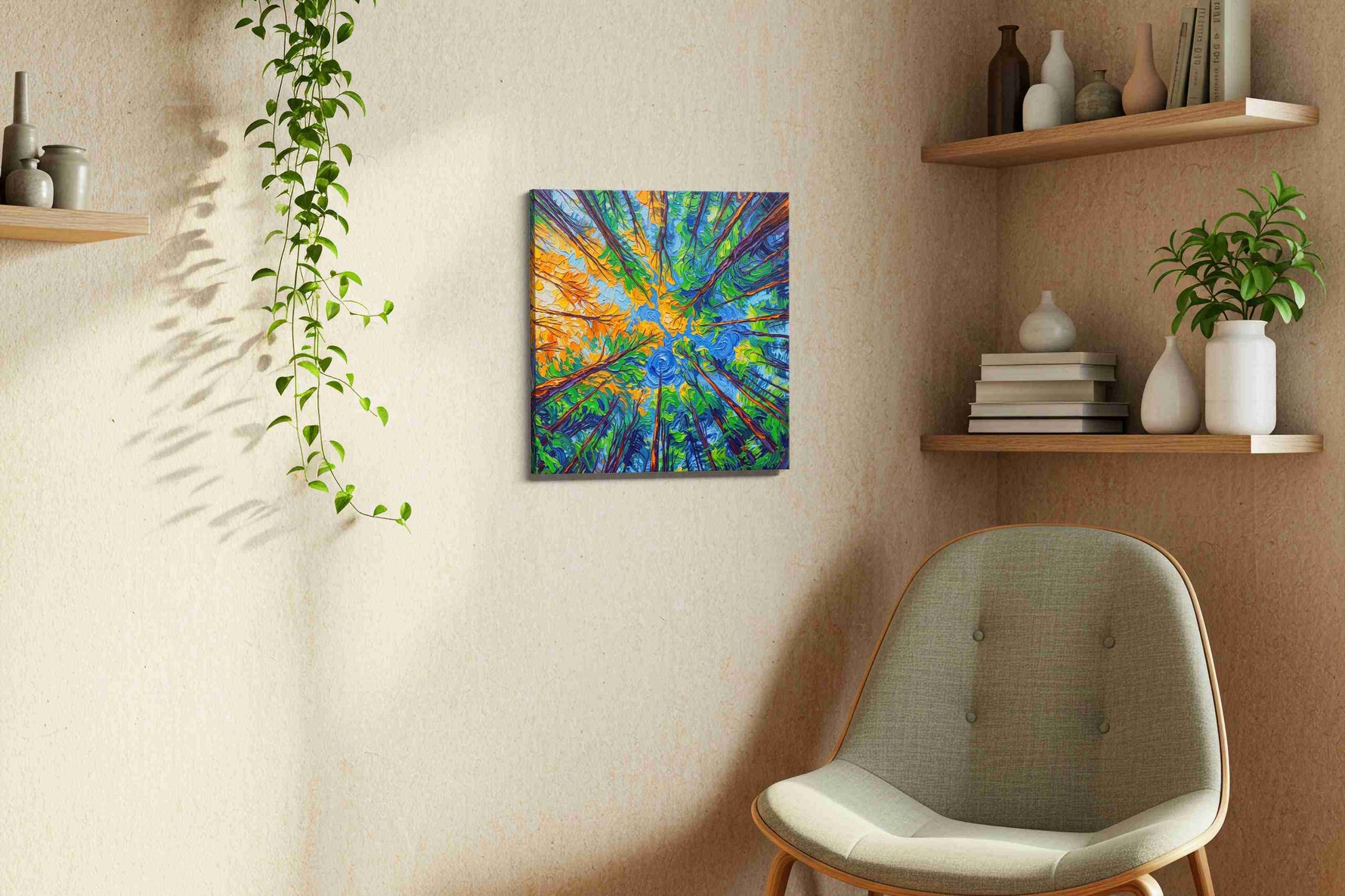 Whirlwind Canopy nature canvas print, displayed in a living room