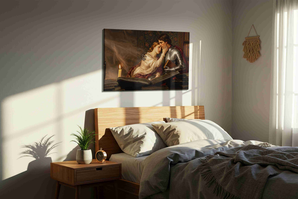 Timeless Whispers of Love darkacademia canvas print, displayed in a bedroom