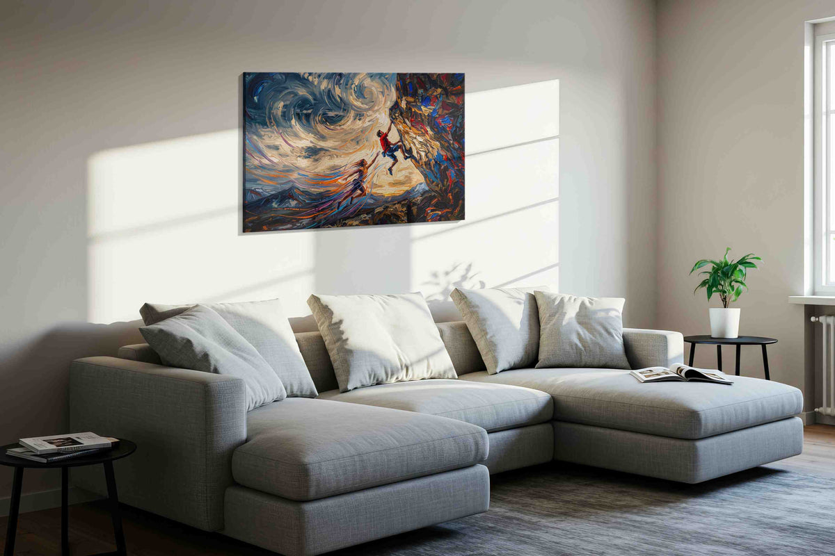 Climbing the Whirlwind sports canvas print in a living room scene