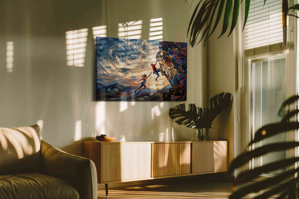 Climbing the Whirlwind sports canvas print, on wall, lifestyle preview